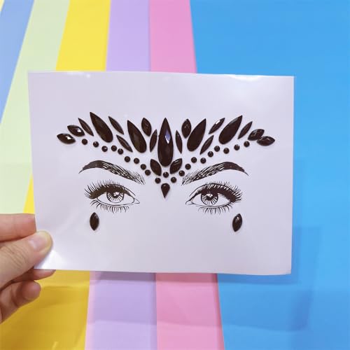 Topz Black Face Jewels Stick-On Festival Accessories - Halloween Angel Wing Rhinestones Sticker, Self-Adhesive Body Gems Jewelry for Party (Black)