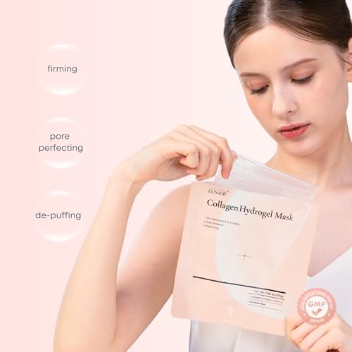Lunair Collagen Hydrogel Face Mask with Microhole Technology ? Firming, Hydrating & Brightening Sheet Mask for Glass Skin, Plumps & Boosts Elasticity (5 Sheets)
