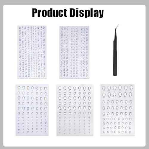 Face Gems Self-Adhesive Water Drop Rhinestone Jewels Stickers for Makeup, Teardrop Stick-on Pearls Hair Gems for Women Festival, Hair, Eye, Nail, Body Decorations Accessory