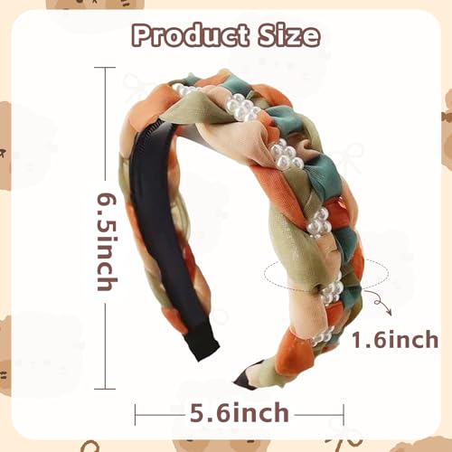 CIVFCRT Headbands for Women Non Slip Headbands Orange Mesh Braided Headbands with Teeth Hairband Hair Weaving Shape Wide Knotted Headband Hair Accessories Fashion Hair Head Bands for Girls