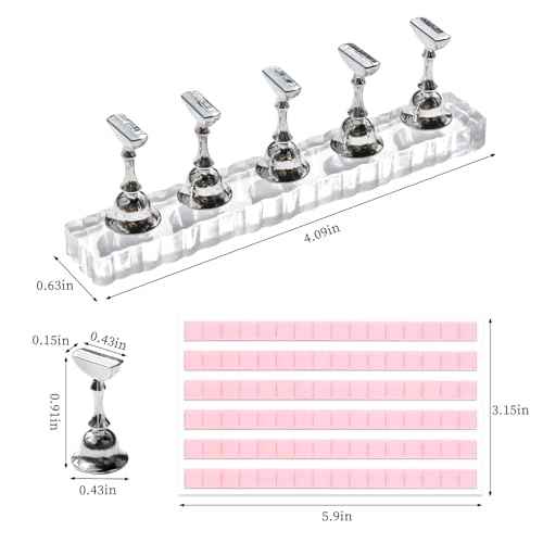 BQAN 2 Set Nail Holder for Painting Nails, Transparent Acrylic Nail Stand for Press on / Fake Nail Tips Training / Nails Display with 96 Pcs Reusable Adhesive Putty (Clear)