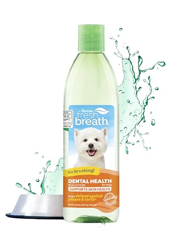 TropiClean Fresh Breath with Omega 3 & 6 for Skin Health | Dog Breath Water Additive | Dental Care | Dog Breath Freshener | Simple Pet Teeth Cleaning | Made in USA | 16 oz