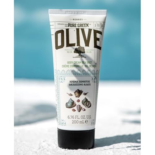 KORRES Olive Body Lotion for Dry Skin, Moisturizer Cream with Vitamin E, Aloe and Pure Greek Olive Oil for Body Care, Hydrating and Nourishing for Smooth, Supple Skin, Sea Salt Scented, 6.76 fl oz