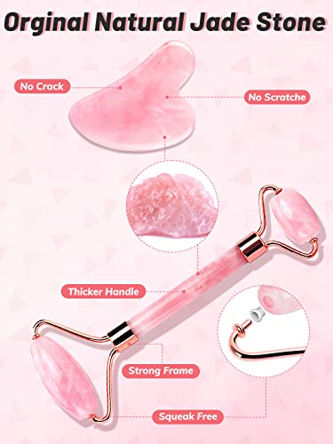 Deciniee Pink Jade Face Roller & Gua Sha Set for Skin Care, Anti-Aging, Relaxation