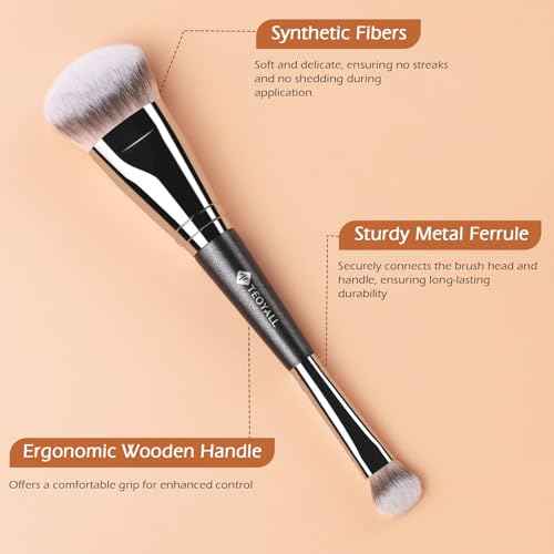 TEOYALL Dual-Ended Foundation Under Eye Concealer Brush, Sloped Angled Contour Synthetic Bristles for Liquid Cream Powder