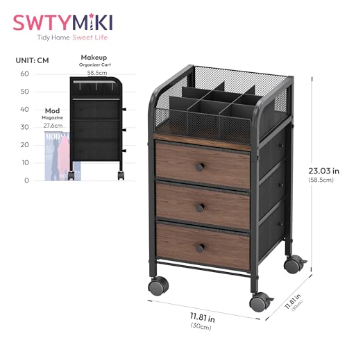 Rolling Makeup Organizer Cart with 3 Drawers & 9 Compartments