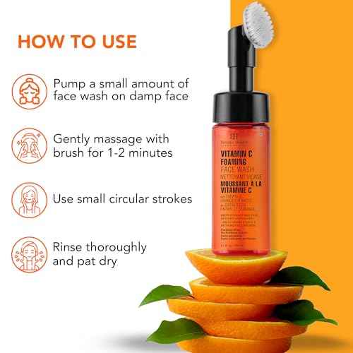 Botanic Hearth Vitamin C Foaming Face Wash With Papaya & Orange | Extracts Built|In Silicone Brush | For Cleansing & Glowing Skin | Paraben & Sulphate Free | Face Cleanser For Women & Men | 5.1 Fl Oz