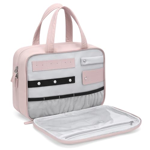 Travel Toiletry Bag,Water-resistant Makeup Cosmetic Bag with Jewelry Organizer Hanging Toiletry Bag for women Trips Camping Bathroom,Smoky Pink