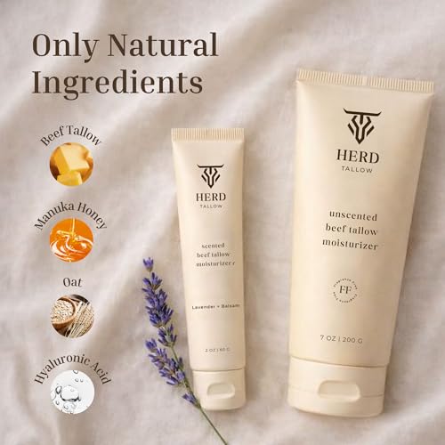 Beef Tallow Moisturizer 2oz Unscented ? Grass-Fed Tallow Face & Body Cream with Manuka Honey, Colloidal Oat, Hyaluronic Acid ? Hydrating Balm for Sensitive, Dry, Redness-Prone Skin