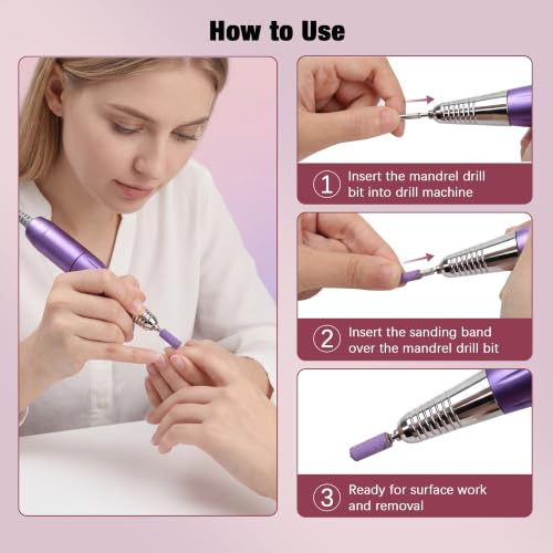 200 Pcs Nail Sanding Bands Set - 120/180/240 Grit with Mandrel Bits