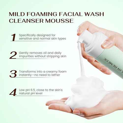 Mild Foaming Facial Wash Cleanser Mousse with Aloe Leaf Water, Amino Acids & Vitamin B5, Gentle Hydrating Face Wash for All Skin Types, 200ml