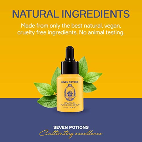 SEVEN POTIONS Natural Beard Oil for Men 1 FL OZ / 30ml ? Fragrance Free & Unscented Beard Softener & Conditioner ? Vegan Conditioning Oil That Helps Prevent Itch & Dandruff (Pure Equilibrium)