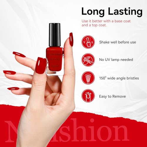Red Nail Polish with Castor Oil - Fast Dry, Vegan