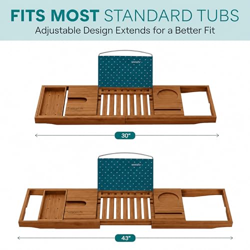 SereneLife Bamboo Bathtub Caddy Tray with Wine Holder
