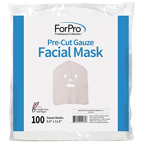 ForPro Professional Collection Precut Gauze Facial Mask, 100% Cotton Gauze, for High Frequency Facial Treatments and Masks, 100-Count