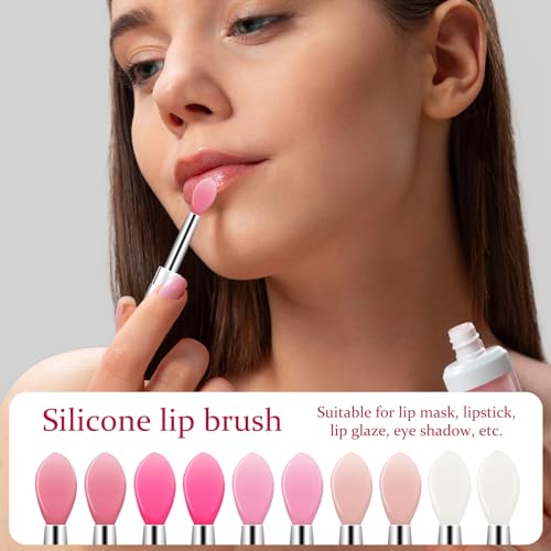 10Pcs Silicone Lip Brushes with Caps - Lipstick Applicator Tool