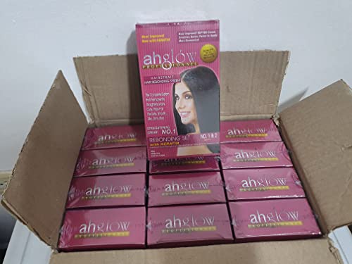 AHGLOW Hair Straightening and Rebonding System with KERATIN. Extra Strength Formula. The Complete System that Straightens Wavy, Curly, Frizzy Hair the Smooth, Silky, Shiny Way! 165 gram pouches