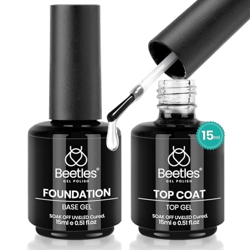 Beetles No Wipe Gel Top Coat & Base Coat Set A-Clear-2 – 15ml Each, Long-Lasting Shine