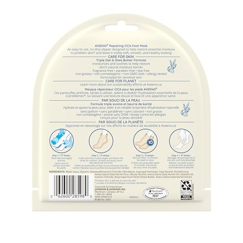 Aveeno Repairing CICA Foot Mask with Prebiotic Oat & Shea Butter, 1 Pair