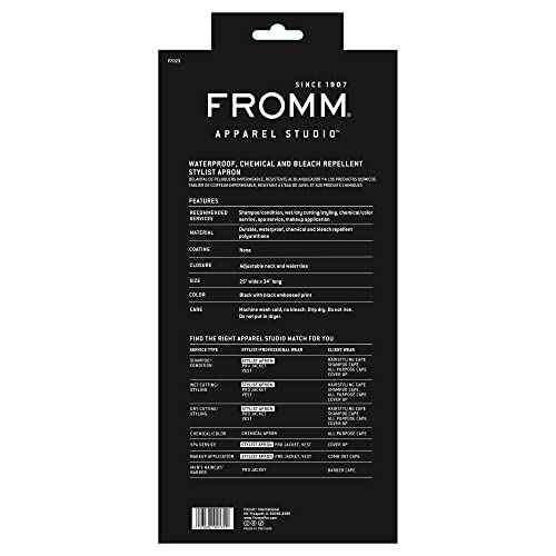 Fromm Apparel Studio Hair Stylist Apron in Black Embossed Pattern for Hair Salons, Barbers, Cosmetology Supplies - Waterproof, Chemical and Bleach Proof, Adjustable, Knee-Length Coverage, 25" x 34"