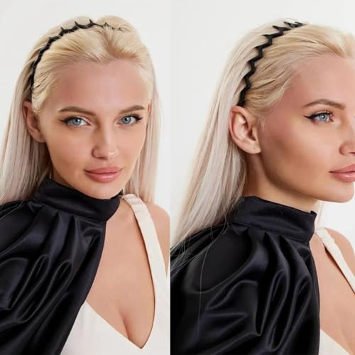 Supgoodom 6 Pcs Zig Zag Headbands with Teeth – Flexible PVC Hair Bands in Bright Black (Versatile Bright Black)