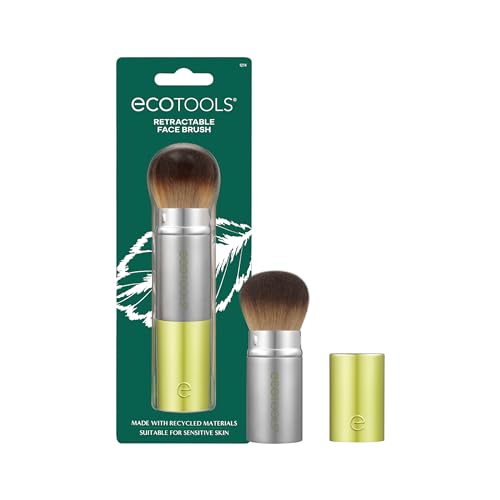 EcoTools Retractable Face Makeup Brush, Kabuki Brush for Foundation, Blush, Bronzer, & Powder, Travel Friendly & Perfect for On The Go, Eco Friendly, Synthetic & Cruelty Free Bristles, 1 Count