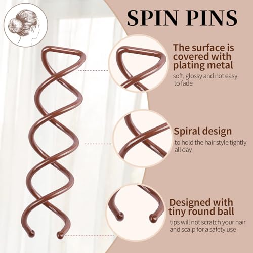 20PCS Spiral Hair Pins for Buns & Updos, Brown