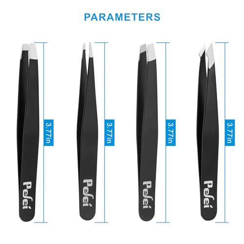 Pefei 4-Piece Stainless Steel Tweezers Set with Case