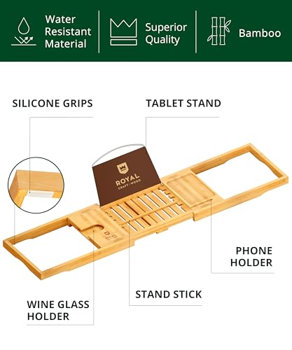 Royal Craft Wood Expandable Bamboo Bathtub Caddy Tray