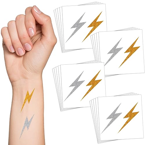 Glitter Lightning Bolt Temporary Tattoos, 50 Pack Gold Silver