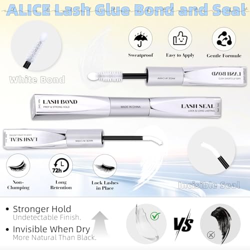 ALICE 3D Spider Lash Kit - Wispy Volume Cluster Eyelash Extensions with White Bond & Seal, 10-16mm, Beginner-Friendly