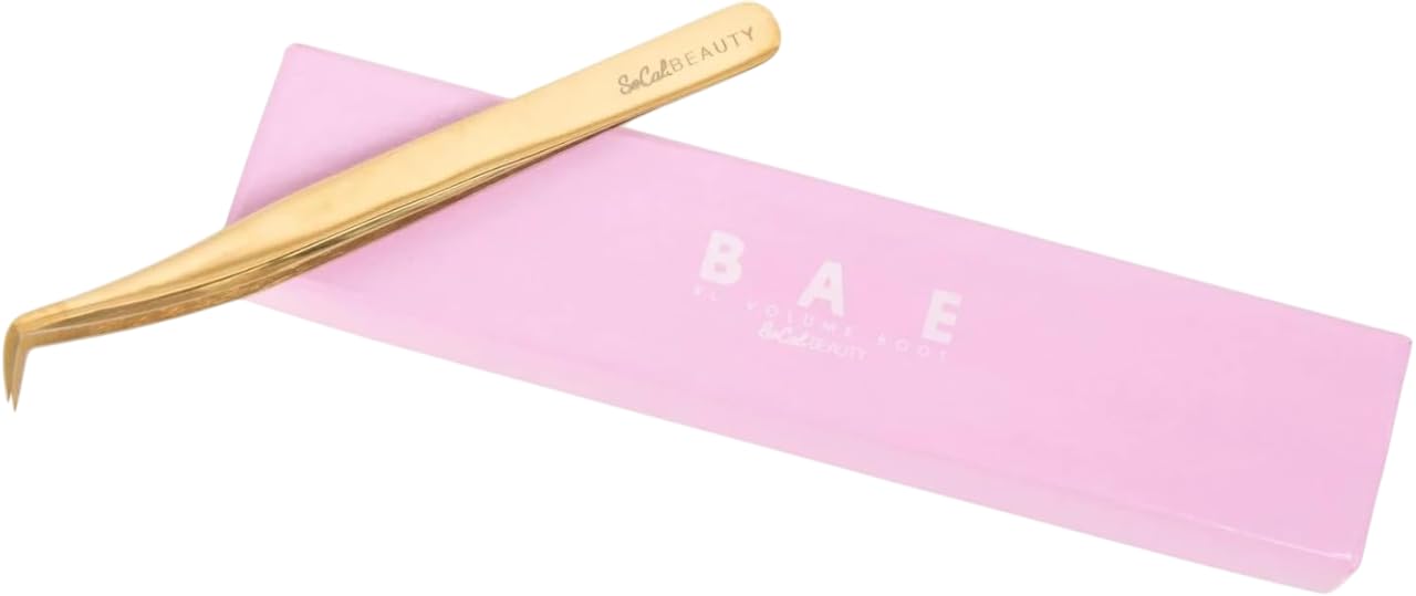 Bae XL Volume Boot Tweezer by SoCal Beauty - Professional Lash Extension Tool for Mega Volume Fans, Extra-Long Gold Tweezers with MM Measurement - Lash Artist Essential