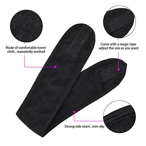 alileona Spa Facial Headband Adjustable Makeup Hair Band with Magic tape Shower Terry Cloth Headbands（Black,White,Gray