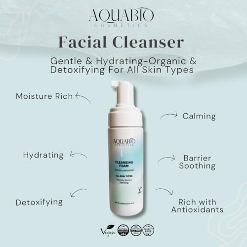 AquaBio Face Cleansing Foam Wash Natural, Clean & Gentle Hydrating Detox for All Skin Types, Vegan & Cruelty-Free with Fruit & Botanical Extracts, Peptide Enriched, Non-Toxic, Paraben-Free, Unisex