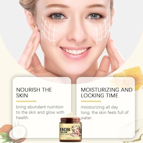 Beef Tallow for Skin - Facial Tallow Honey Balm, Natural Anti-Aging Moisturizer with Coconut Oil, Honey & Vitamin E