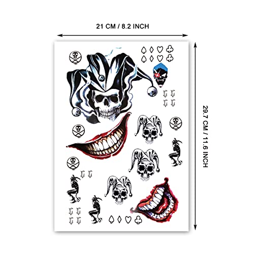 Halloween Temporary Tattoos - 6 Large Sheets, Waterproof Fake Tattoos