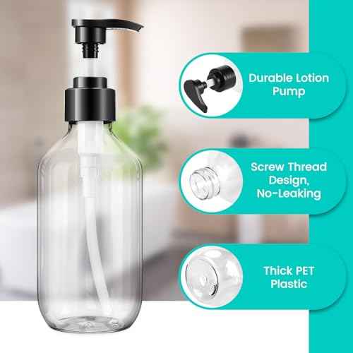Teyssor Pump Bottle Dispenser Clear 2 Pack 300ml/10oz Empty Plastic Liquid Soap Dispensers, BPA-Free Refillable Container for Essential Oil Shampoo Lotion