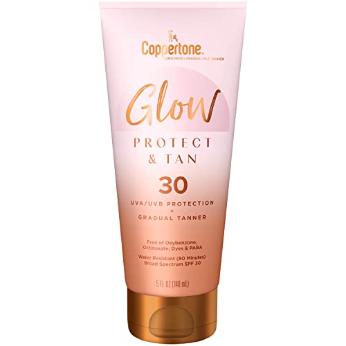 Coppertone Glow Protect and Tan Sunscreen Lotion + Gradual Self Tanner, SPF 30 Sunscreen, 5 Fl Oz Tube