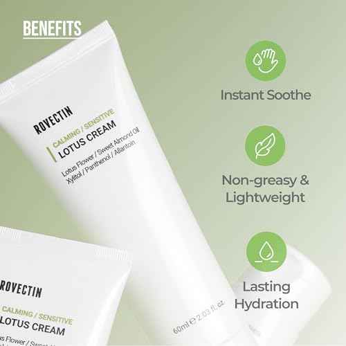 ROVECTIN Calming Lotus Water Cream (2.03 fl.oz, 60ml) Moisturizer + Aqua Hyaluronic Essence (6.08 fl.oz, 180ml) Facial Toner Bundle | Vegan Korean Skincare [2 Pack]