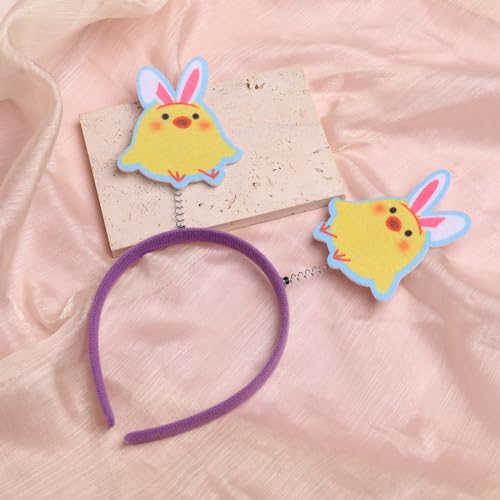 HIFANMM Easter Headbands Chick Hair Bands for Women Girls Kids, Cute Bunny Ears Chicken Hair Accessories Easter Day Decoration Headdress Party Supplies Gift Hair Hoop 1 Pcs