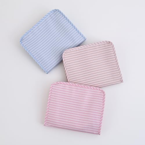 Gingham Travel Makeup Bag with Zipper Pouch, Pink