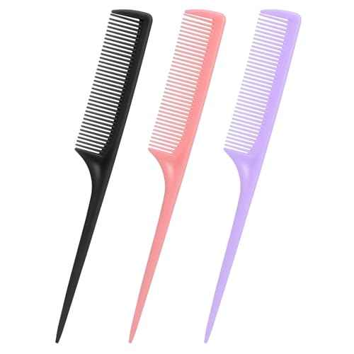 Rat Tail Comb Set-3Pcs Rat Tail Hair Teasing Fine Tooth Combs for Women Girls, Parting &Hair Styling Tools(Black Pink Purple)