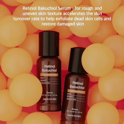 Papa Recipe Retinol Bakuchiol Face Serum(1.01fl oz/30ml) - Vitamin A Serum for Face, Soothing, Firming & Hydrating Skin with Bakuchiol, 10 Hyaluronic Acids, Korean Skin Care, Lightweight & Non-Sticky