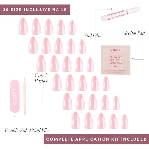 Glamnetic Press On Nails - First Kiss Short Almond 30 Pc Kit