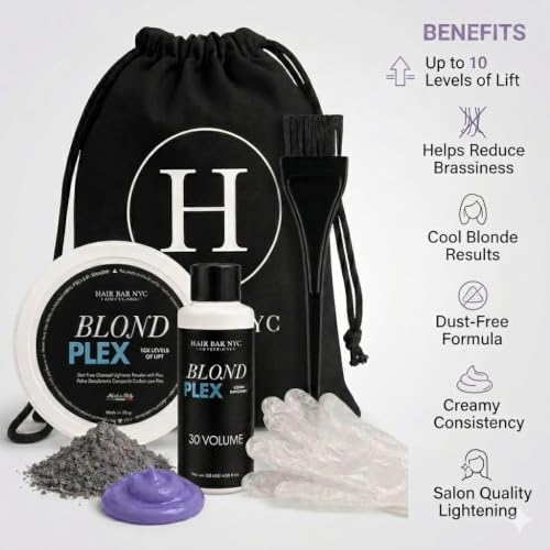 Hair Bleaching Kit 6 Piece Blond Plex Charcoal Lightener & Developer Set – Dust-Free, Anti-Brass Violet Developer for Blonde Hair