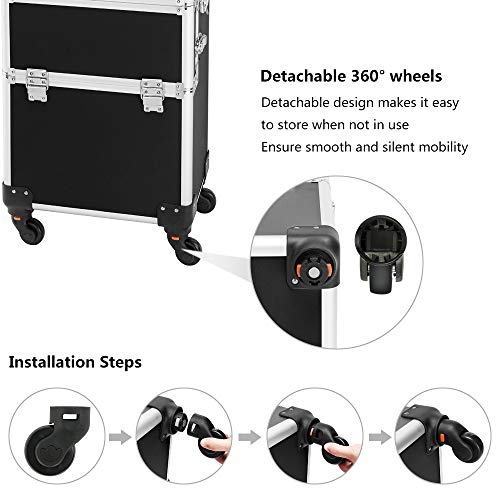 Mefeir 3-in-1 Rolling Makeup Train Case with Removable Wheels