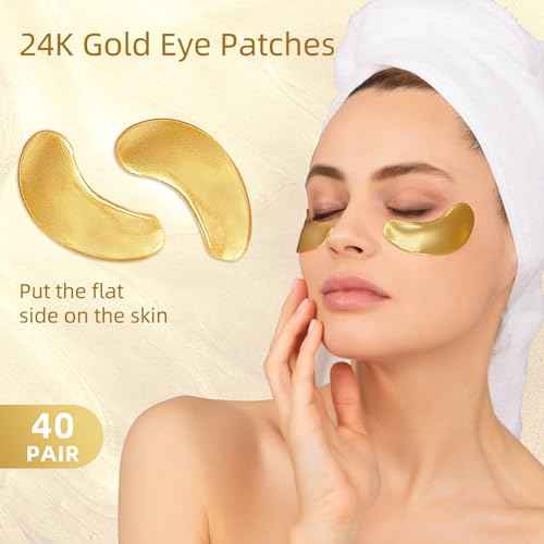 Under Eye Patches, 40 Pairs Eye Mask for Dark Circles, Puffy Eyes, Undereye Bags,Wrinkles,Eye Mask Patches with 24K Gold, Eye Treatment Skin Care for Men & Women Gift