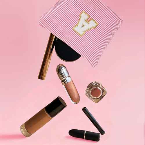 Travel Makeup Bag Set - Travel Essentials, Initial Make up Cosmetic Bag Makeup Pouch Travel Toiletry Bag | Cute Purple Stuff Birthday Gifts for Women Mom Daughter, Purple Letter A