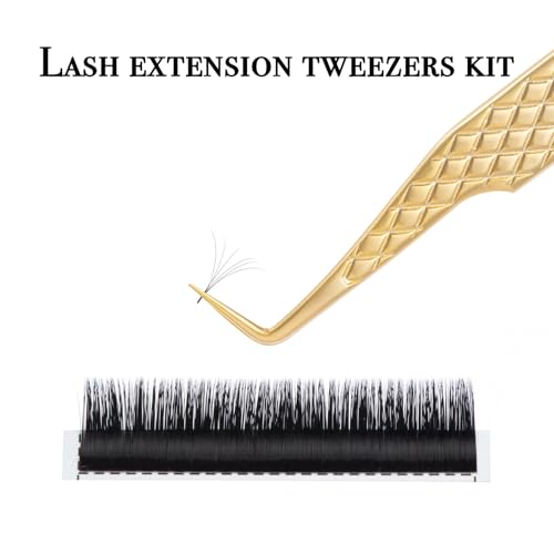 Eyelash Tweezers for Lash Extensions (Set of 7), Professional Lash Extension Tweezers Kit, Lash Tweezers for Mega Volume, Isolation & Classic False Lashes, Lash Artist Supplies