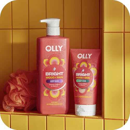 OLLY Bright Body Wash with Ginseng, Caffeine & Vitamin C? Nourishing Cleanser for Skin Barrier Repair, Deep Hydration, Citrus Currant Scent, 17 oz